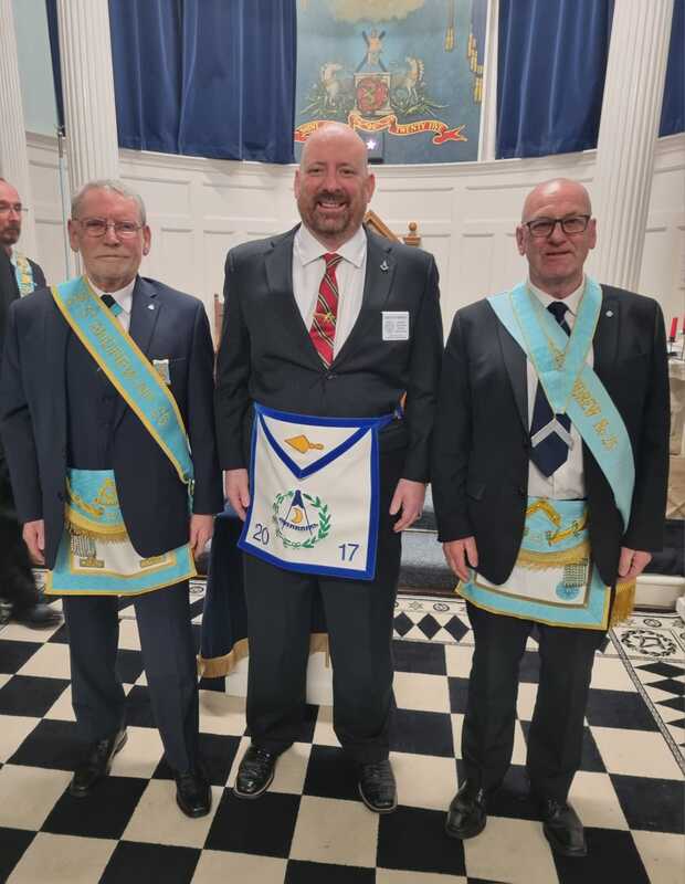 On fri 3rd april, we welcomed into our lodge, bro joshua w reinbolt from lodge sul ross no 1300 college station, texas, pictured below with pm bro alan lockhart and sm bro euan cameron, haste ye back brother!