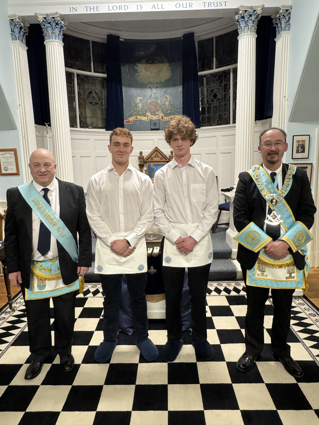 Bro archie galbraith and bro trajan nader were passed to the second or fellowcraft degree at a busy lodge this evening and are pictured with their proposer and seconder.