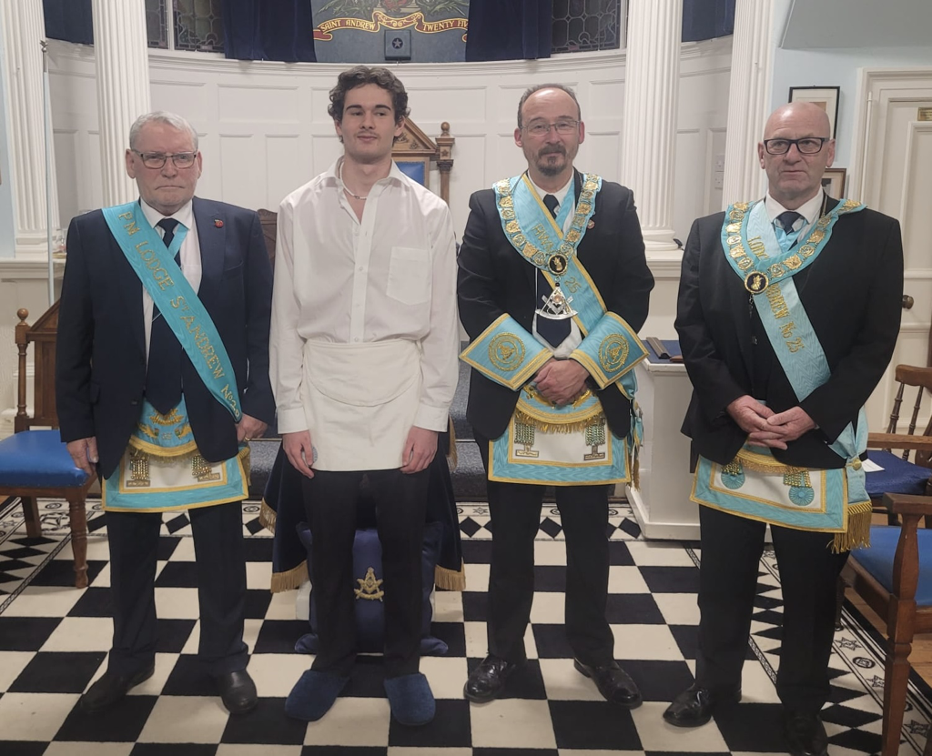 Lodge St. Andrew no 25’s newest FC, Bro blane mcquillan with his proposer, seconder and our rwm.