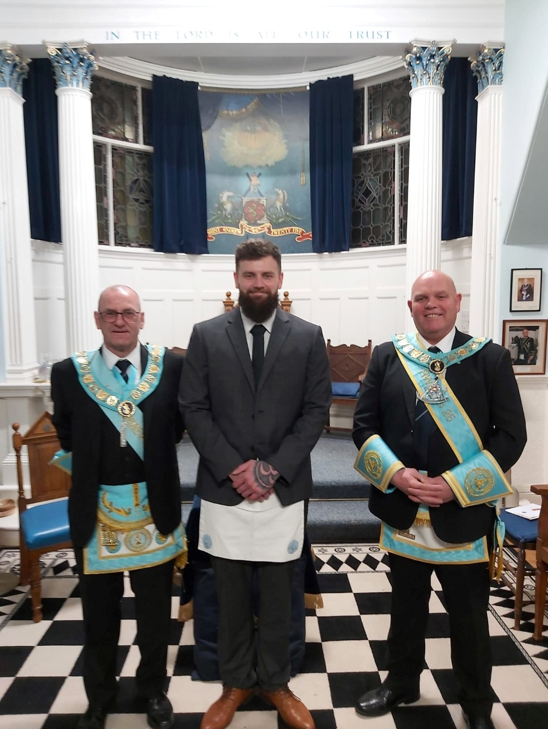 BRother WILLIAM MCGOLDRICK HAVING TAKEN HIS FIRST STEP ON HIS MASONIC JOURNEY